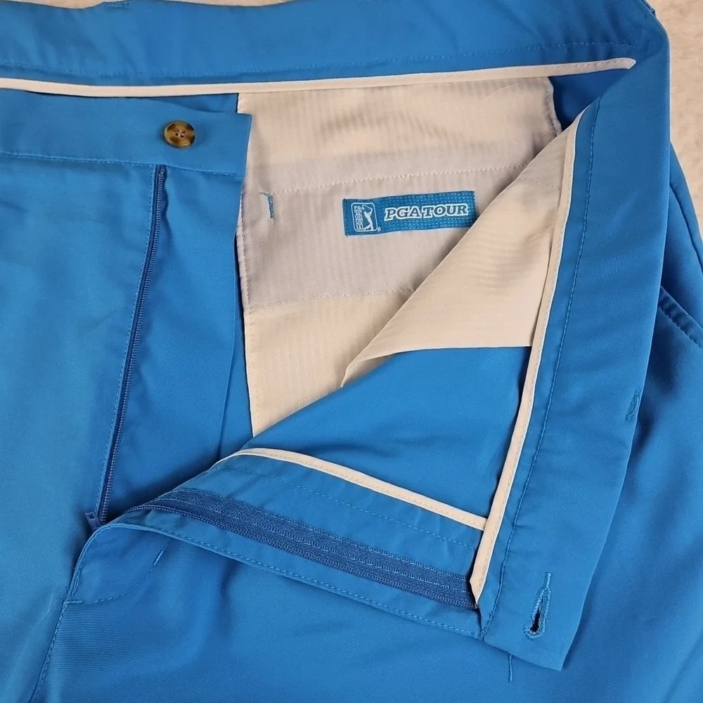 PGA Tour Athletic‎ Golf Shorts Men's 42 Sky Blue Flat Front Slash Pocket Wicking